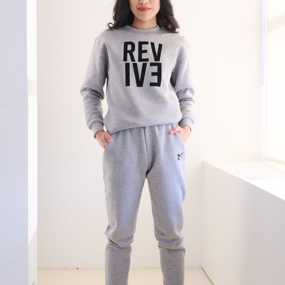 Revive Loungewear. Two Piece Lounge Set, Crewneck Sweatshirt and Jogger - Grey H - Picture 4 of 8